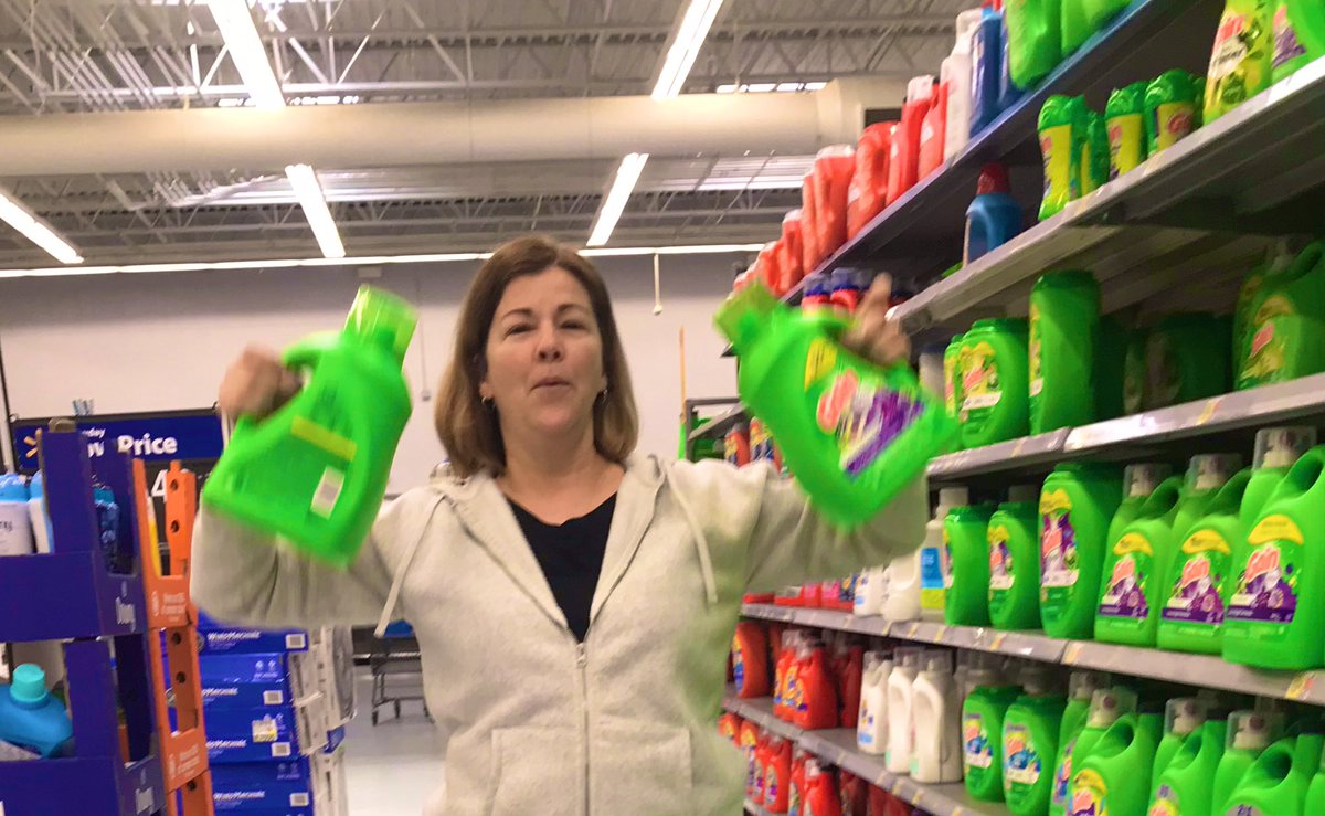 Hello I’m reporting on laundry detergents which is blowing my mind. I’ve also developed a new workout plan that you can do right at the Walmart that utilizes laundry detergent jugs.