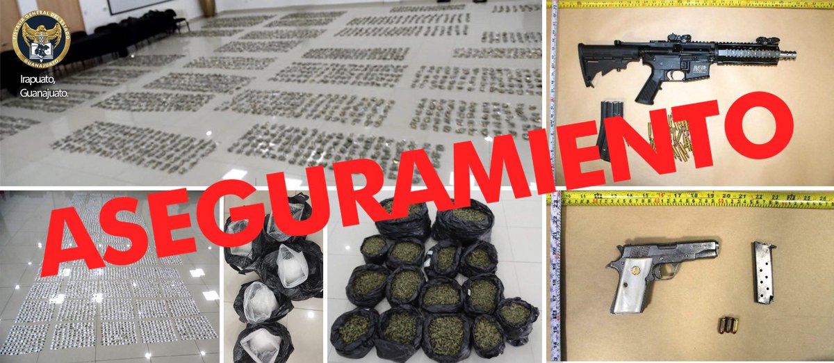 FGEGUANAJUATO's tweet photo. LA #FISCALÍAGUANAJUATO DESARTICULA BANDA CRIMINAL QUE OPERABA EN IRAPUATO Y MUNICIPIOS COLINDANTES

En una intervención basada en información de inteligencia, Agentes de @AIC_Guanajuato concretaron la detención de 7 personas y el aseguramiento de más de 200 mil dosis de enervantes, armas de fuego y vehículos con reporte de robo. 

Se aseguró dinero en efectivo, armas de fuego, cargadores, cartuchos, básculas, vehículos de motor que cuentan con reporte de robo.