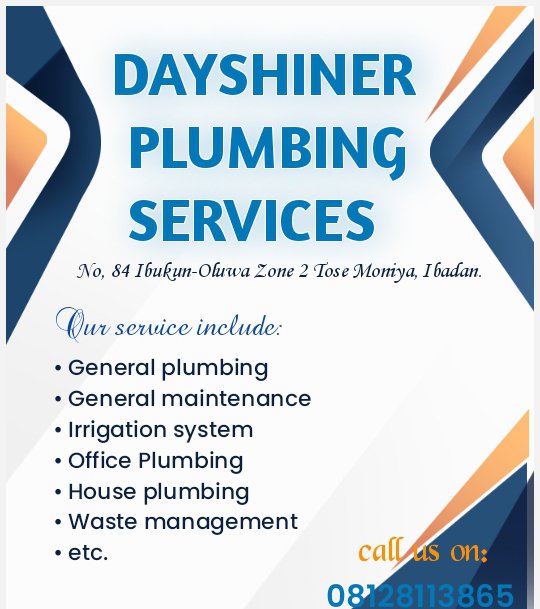 __Dayshiner's tweet photo. Ibadan people regarding all your plumbing work Dayshiner plumbing services get you cover. Reach out to them on whatsapp at 08139642992 twitter account Ayangbosin_Sina

#dmforadvert https://t.co/iDkWoUFqmN