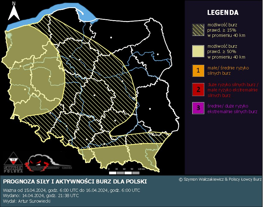 ℹ️ Prognoza siły i aktywności ⛈️ dla 🇵🇱📰 ⚡️Poniedziałek będzie dniem z kontynuacją burz. Prognozuje się dwie strefy ich występowania: W zachodniej i środkowej Polsce w godzinach popołudniowych i wieczornych, oraz w Polsce południowej i południowo - wschodniej, gdzie rozwój