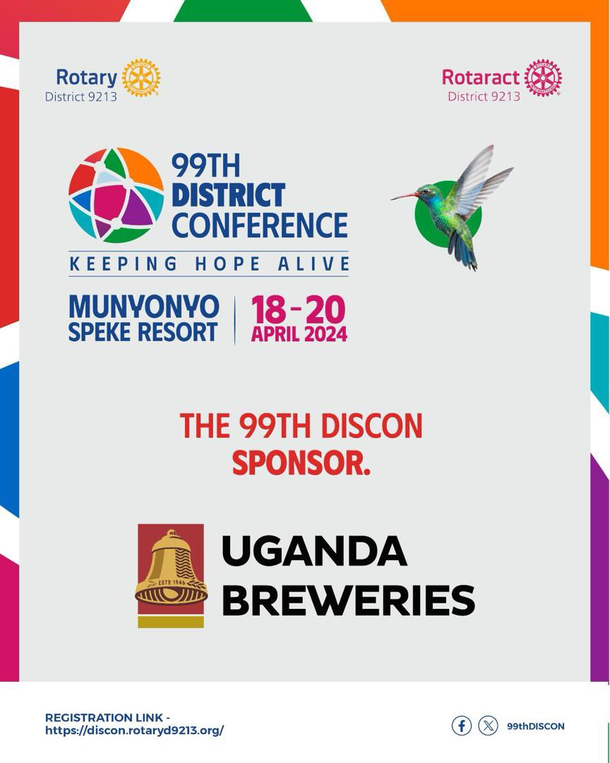 The @99ThDISCON's sponsor @UgandaBreweries has come to join @rotaryd9213 to celebrate the hope created in the world this rotary year. .... Thank you