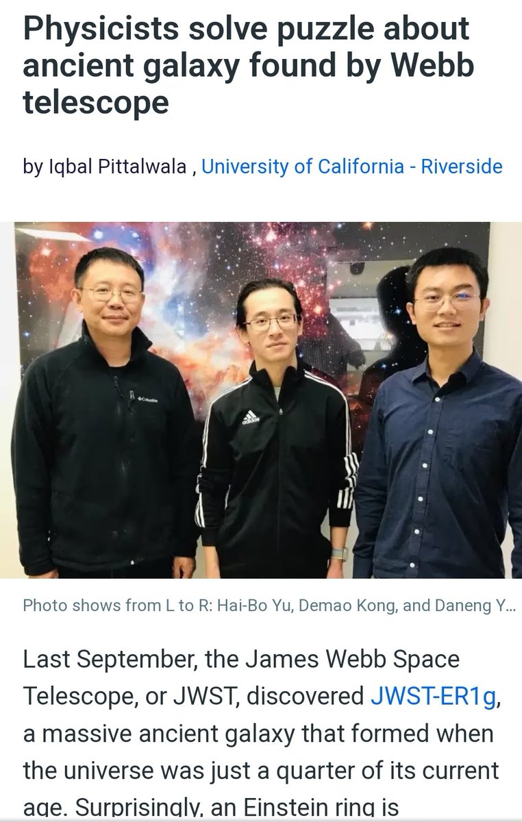 @elonmusk Physicists solve puzzle about ancient galaxy found by Webb Telescope
#Physics #Space #Einstein #GeneralRelativity #SpecialRelativity