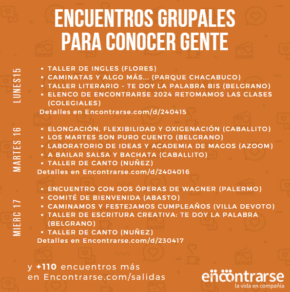 Todos los días tenemos actividades presenciales y virtuales!!! ¡Sumate!!! Te esperamos 😉😊

encontrarse.com/d/240414
encontrarse.com/d/240415 encontrarse.com/d/240416

#solosysolas #solosysolasargentina #encontrarsecom #lapasamosjuntos #reunionesvirtuales #actividadesvirtuales