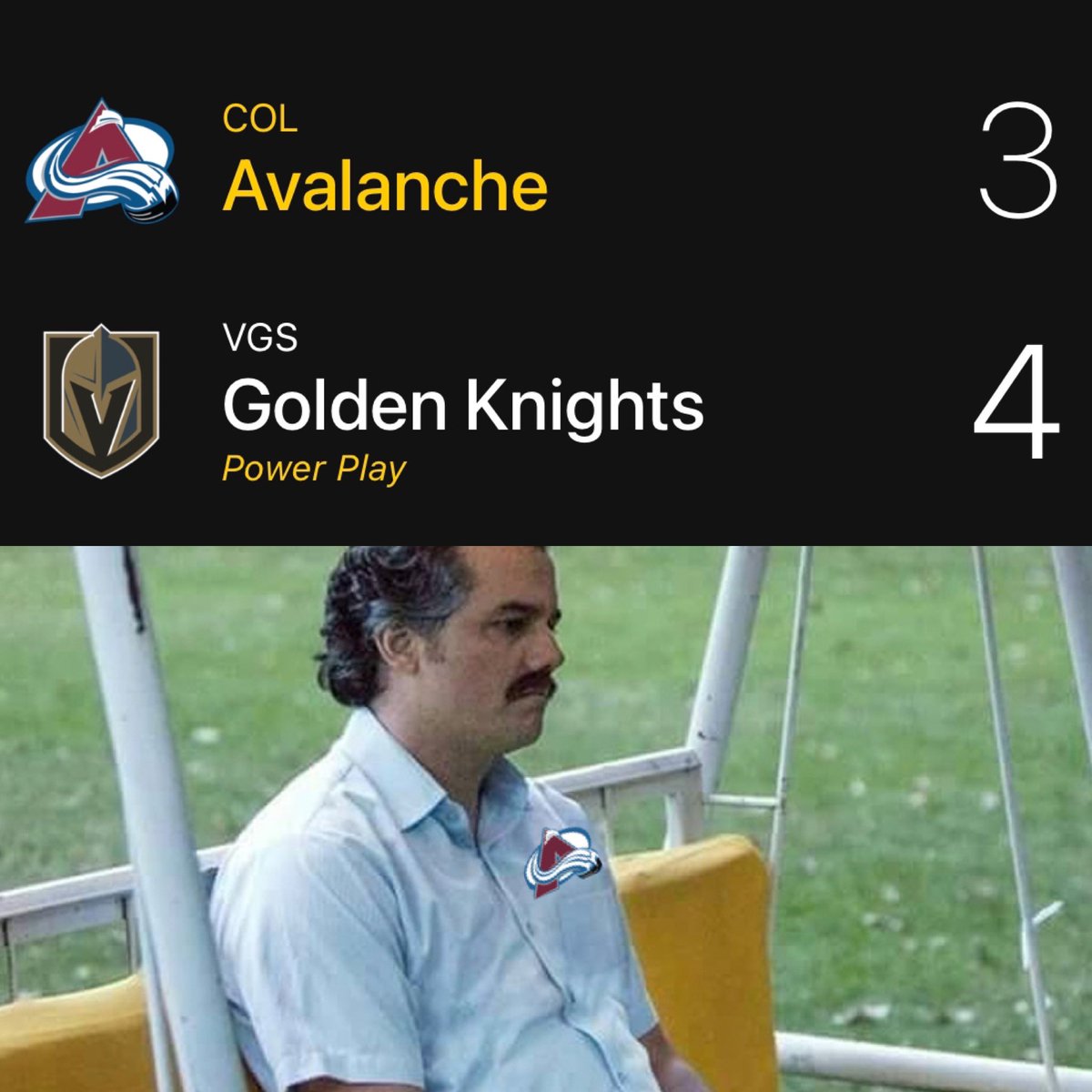 Avs fall 4-3 to the Golden Knights after leading 3-0 #GoAvsGo