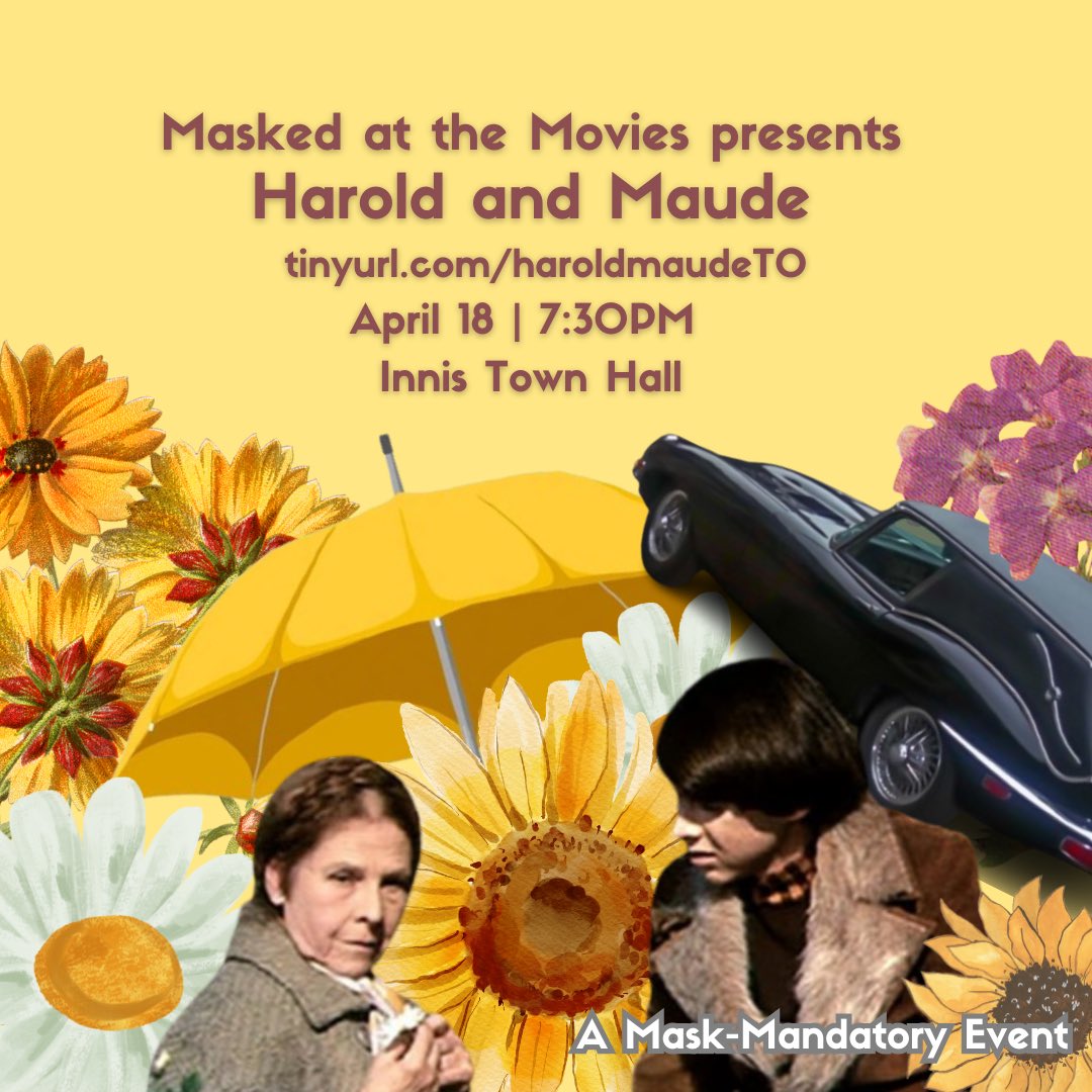 danitasteinberg's tweet photo. Just a few days until Masked at the Movies presents HAROLD AND MAUDE, a cult classic with a banger soundtrack and perfect spring vibes. Accessibility and event details: https://t.co/JWHmswweVN DM me if you wanna avoid Eventbrite fees ✌🏻🌻 April 18!! 

📍@innistownhall 
⏰ 7:30 https://t.co/kR0RwwjbpT
