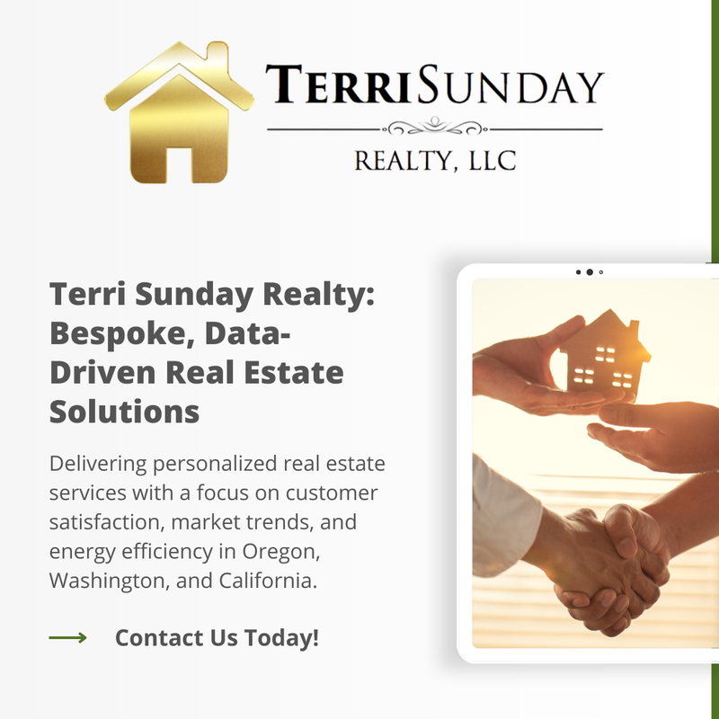 🏡 Looking to buy or sell a home? 

Let Terri Sunday Realty guide you with our bespoke, data-driven real estate solutions! 📊

#RealEstateExpertise #TerriSundayRealty #HomeBuying #HomeSelling #PropertyListings #OregonRealEstate #WashingtonRealEstate #CaliforniaRealEstate