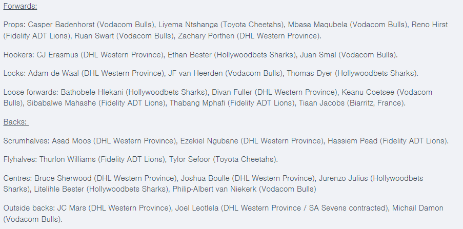 Es oficial, la convocatoria de 31 jugadores de Sudáfrica para el Rugby Championship M20 2024.