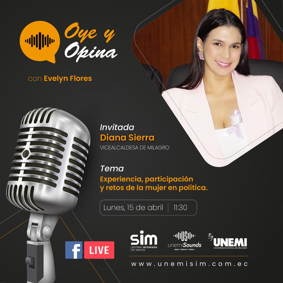 UnemiSim's tweet photo. 👩‍💼 #MujeresEnPolítica
¿Qué retos afrontan las mujeres en el mundo de la política? ¿Existen realmente oportunidades para ellas?

📺📻Sintoniza #OyeYOpina, y analízalo con nosotros, en compañía de la vicealcaldesa.

⏰ Lunes 15 de Abril desde las 11h30.

#UNEMISounds #SIM #SomosSIM https://t.co/FtdVndV3Kk