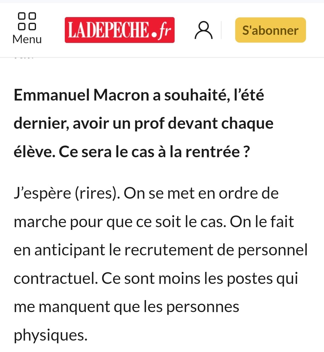 😱😱😱 @NBelloubet assume d'après la dépêche de recruter n'importe qui en speed dating plutôt que sur concours. On mens aux parents car il ne faut surtout pas revaloriser les salaires pour augmenter l'attractivité !!!!