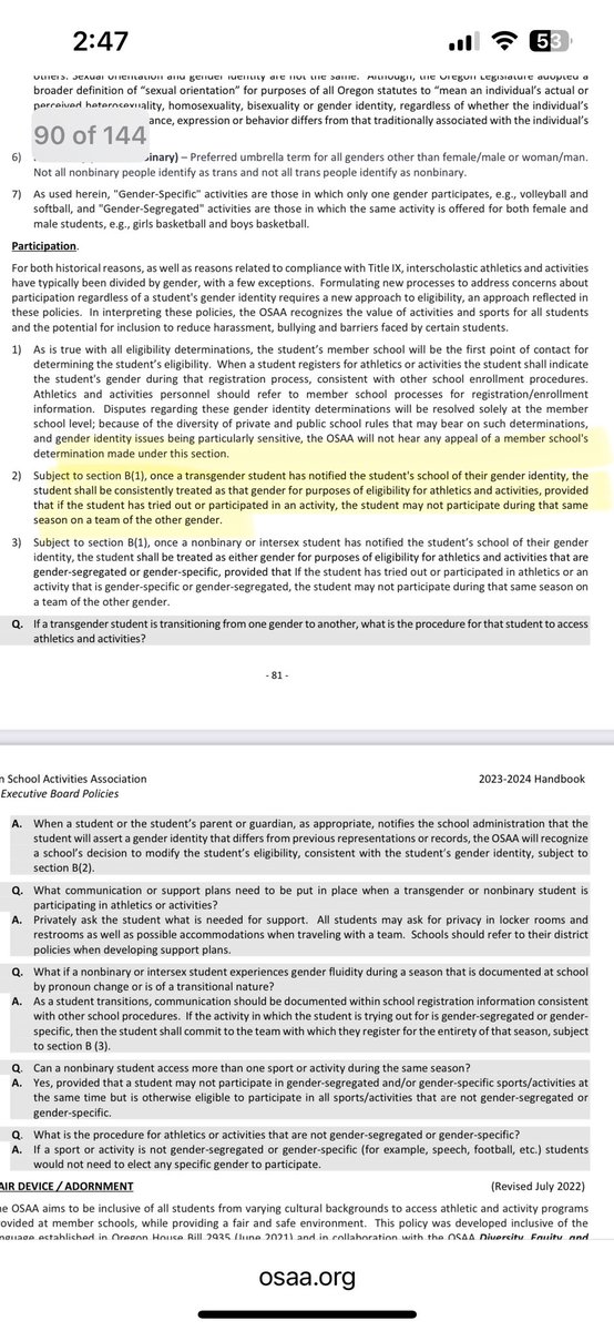 Oregon coaches- PLEASE contact <a href="/OSAASports/">OSAA</a>. Parents, please contact them as well. They will not change their policy unless they are pressured to do so. In the meantime, girls will continue to lose out to biological males, all in the name of nondiscrimination.