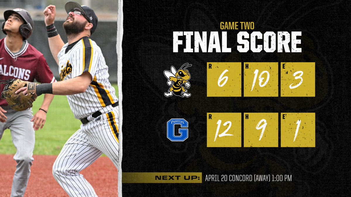 ⚾️ | FINAL: WVSU 6, GSU 12

⚫️ M. HUBER: 2-4, HR, 3 RBI, 1 R
🟡 T. OVERAITIS: 2-4, 2B, 1 RBI, 1 R
⚫️ K. WATERS: 2-3, 2 R

NEXT UP: 4/20 CONCORD (A)