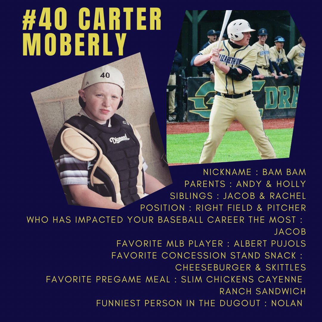 Our next senior spotlight for the week leading up to Senior Night this Thursday evening prior to our home game against Ft. Knox is #40 @carter_moberly ! 🐾⚾️