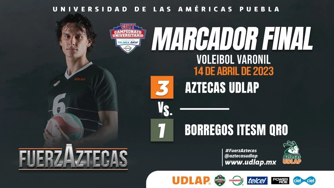 El marcador final del encuentro entre Aztecas UDLAP y Borregos de ITESM Querétaro en el último partido del FINAL FOUR de voleibol varonil @CUTelmex @CONADEIPmx es: