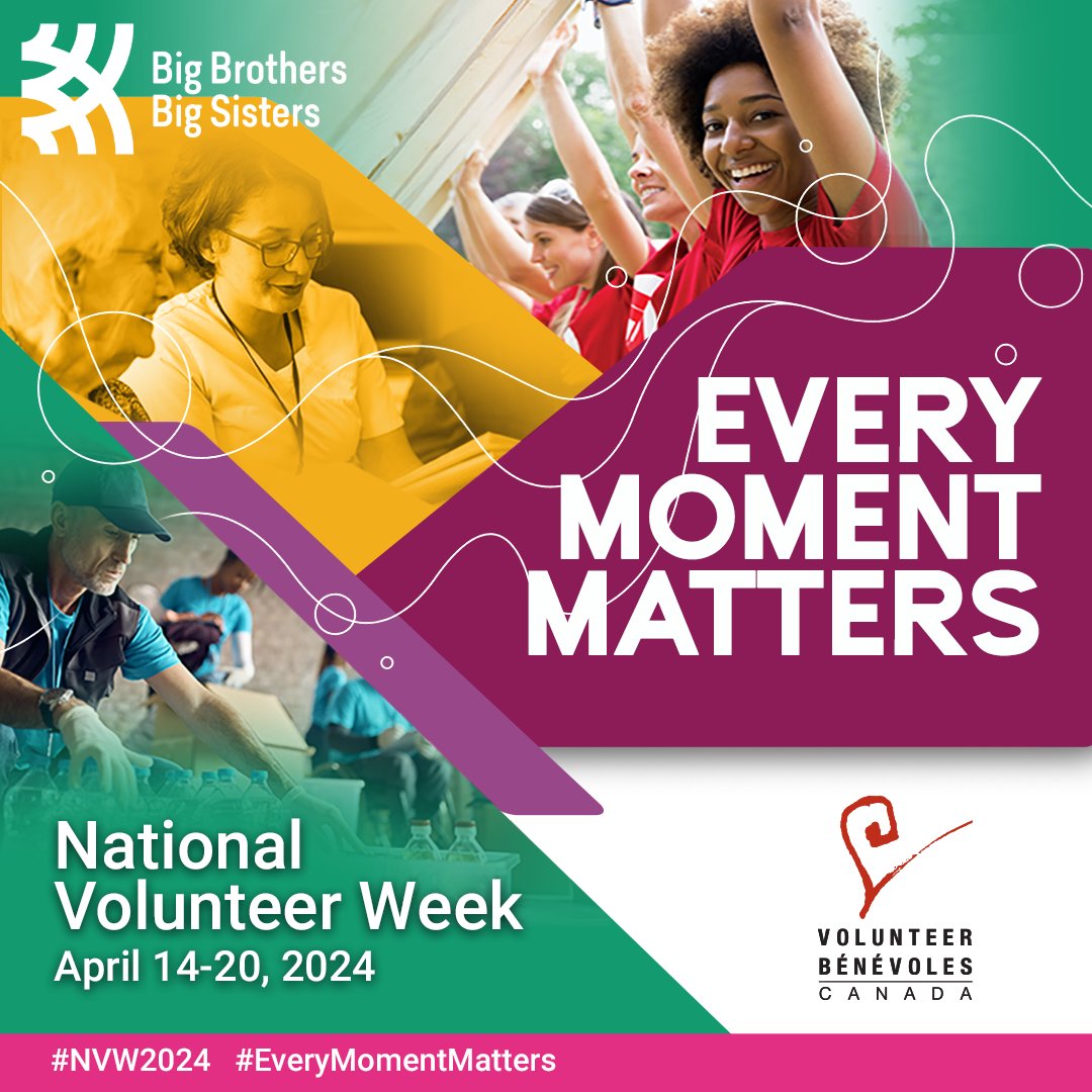 April 14-20, 2024 is #NationalVolunteerWeek. We recognize and celebrate all of our volunteer Bigs who improve the wellbeing of young persons in our community through the sharing of time, skills, empathy and creativity!🩵💛
