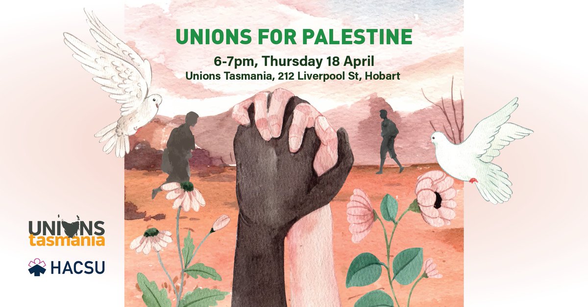 Unions Tasmania and HACSU invite interested members and supporters to join us this Thursday at 6pm in our Hobart office to hear from Palestinian refugee and UTAS lecturer Dr Adel Yousif #CEASEFIRE_NOW #FreePalenstine facebook.com/events/4436633…