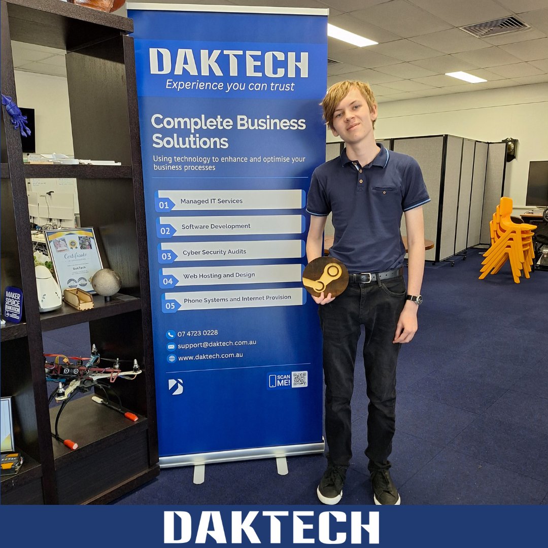 👨‍🎓 Congrats to our work experience student Taine!⁠ Taine enjoyed doing hardware jobs and learning more about software development! He also created a design using the laser cutter in the Maker Space!
⁠
Interested in work experience for IT? Contact us daktech.com.au/contact/