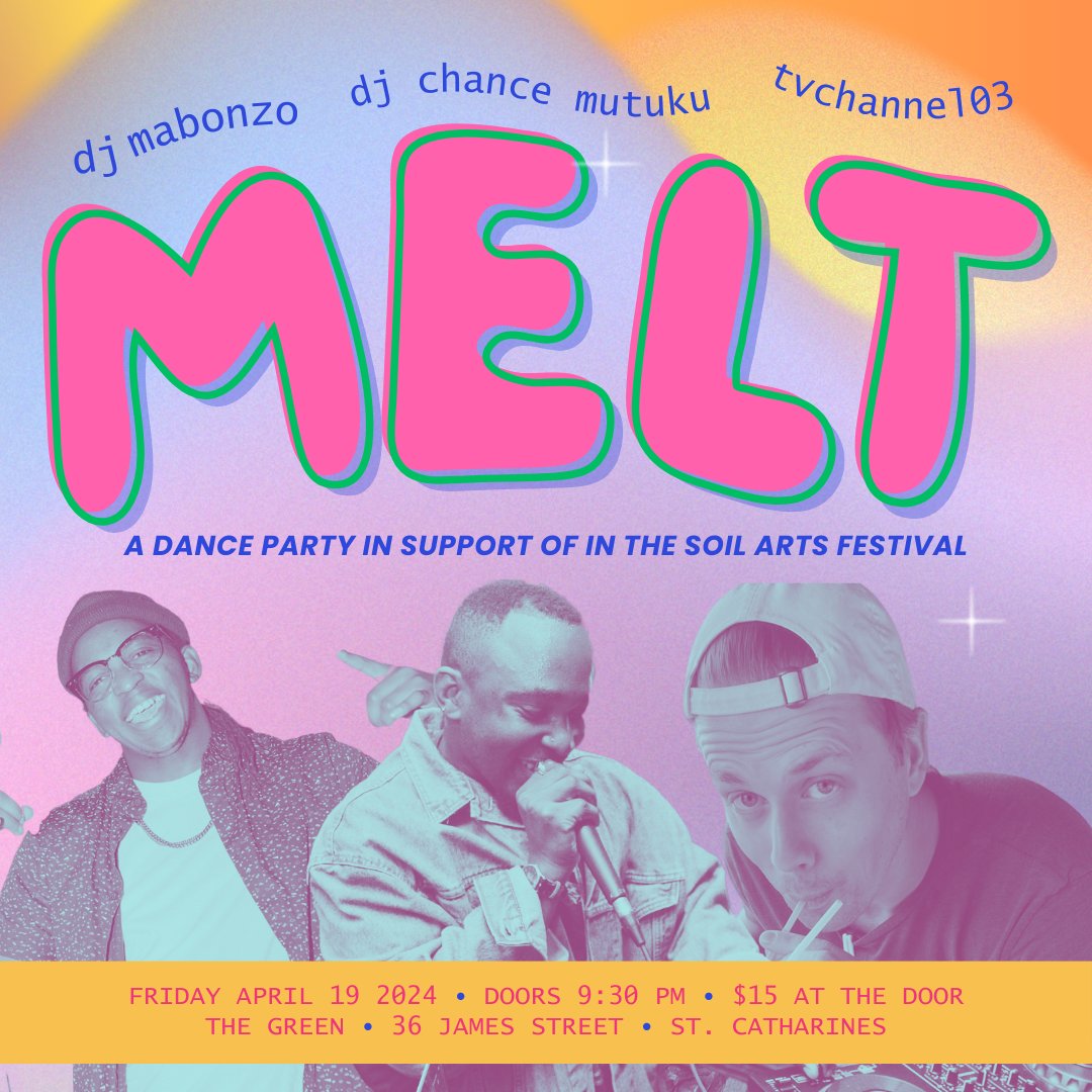 suitcaseinpoint's tweet photo. Ready to groove? Join us at MELT to raise funds for the 16th @inthesoilartfest! 🪩

Join us Friday, April 19 at The Green, 36 James Street, catch Niagara’s hottest DJs and grab your chance at some sweet prizes!

Starts 9:30 PM. Drinks by Wandering Spirits. 19+. https://t.co/UiY1yMiNrK