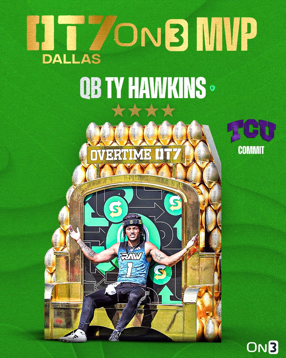 TCU 4-star QB commit Ty Hawkins is the On3 MVP for Overtime OT7 Dallas Weekend 2‼️ More from @CodyBellaire: on3.com/news/ot7-dalla…