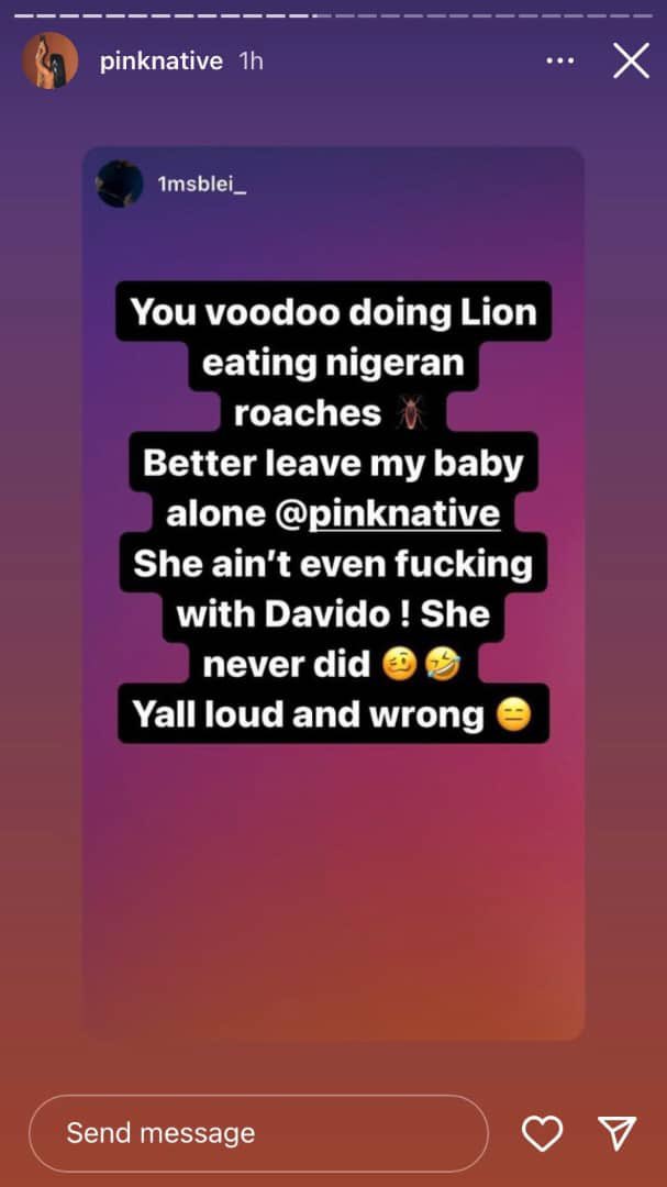 Out of nowhere, Nigerians located another model identified as pinknative, who appears to be a friend to GorgeousDoll. 

They claimed she’s the one who posted the video. Meanwhile, the lady didn’t post anything related to Davido. She had to insvlt the entire Nigerians by calling…