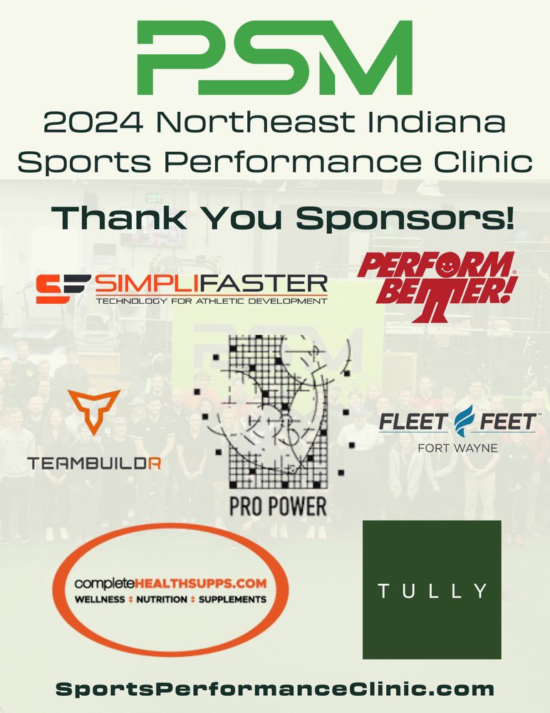 6 Days away from the 2024 NE Indiana Sports Performance Clinic! Thank you to our sponsors for making this event possible. @Perform_Better @teambuildr @TullyTracking @SimpliFaster There is still time to sign up!