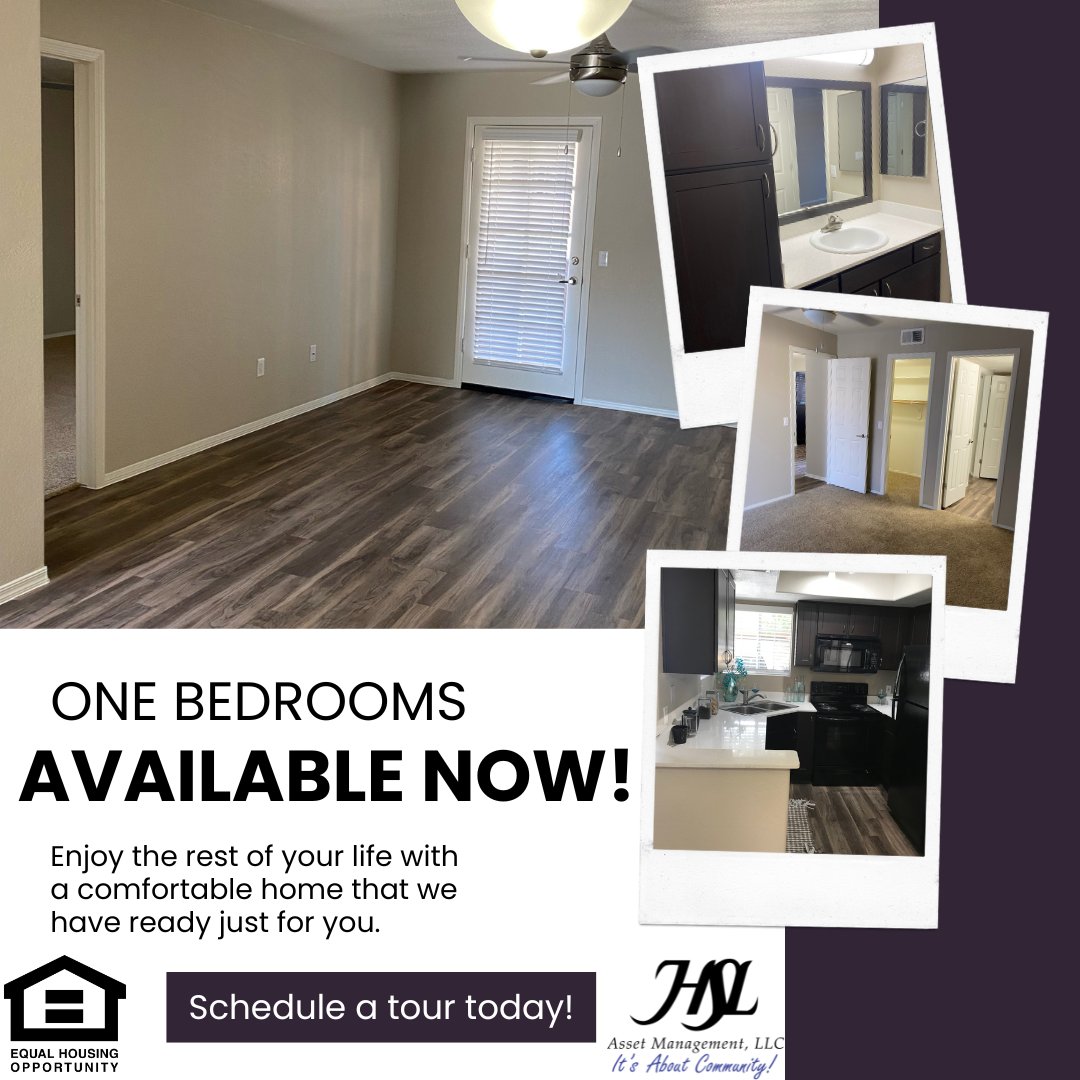 We have one bedrooms on the first and second floor available for you to make your home! Stop by La Reserve Villas today!
HSL Asset Management, LLC
[Equal Housing Opportunity]