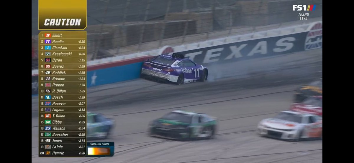 WOW Hamlin wrecks while battling for the lead.  

 #AutotraderEchoPark400
 #NASCAR
