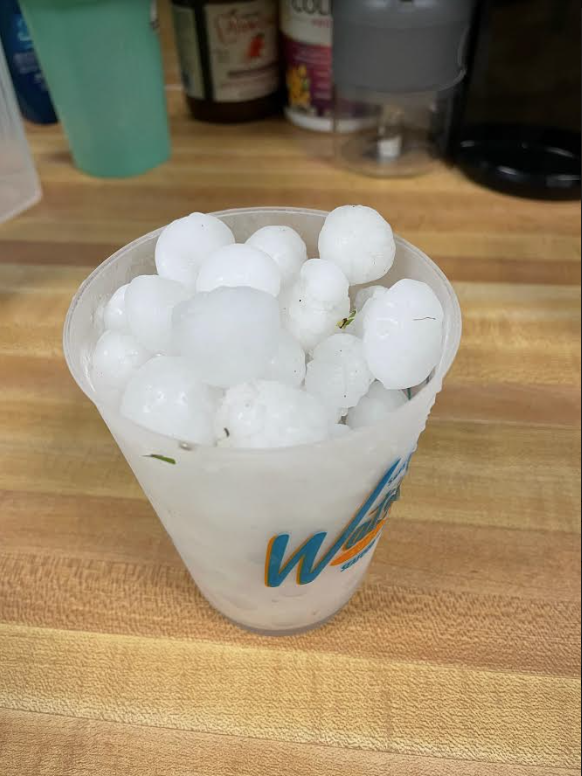This is from a trained spotter in New Wilmington, PA from storms that passed through about an hour ago. Up to golf ball sized hail was reported across portions of Lawrence and Butler counties. #pawx