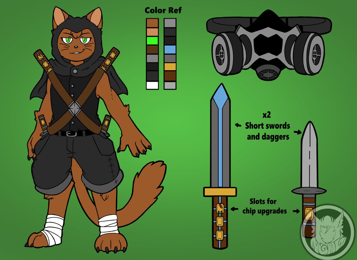 Commission for @RubyChuGamer of a Tabaxi Rogue! You'll notice I have a watermark/logo courtesy of a pal; I'll be using it from now on on my art! (clients get the non-watermark version, of course!)