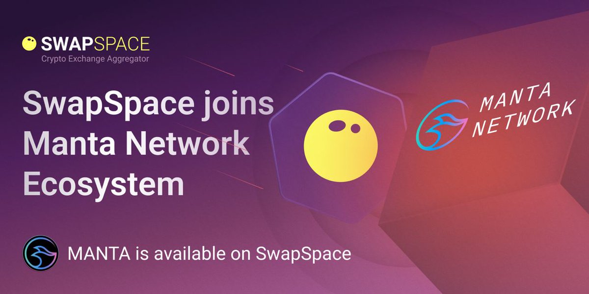 🚀 SwapSpace partners with Manta Network @MantaNetwork is the modular ecosystem for Web3. Users can build and deploy any Solidity-based decentralized apps on Manta 👇Here's a reminder that $MANTA is available for exchange on SwapSpace 🔗: swapspace.co/exchange/manta… #partnership…