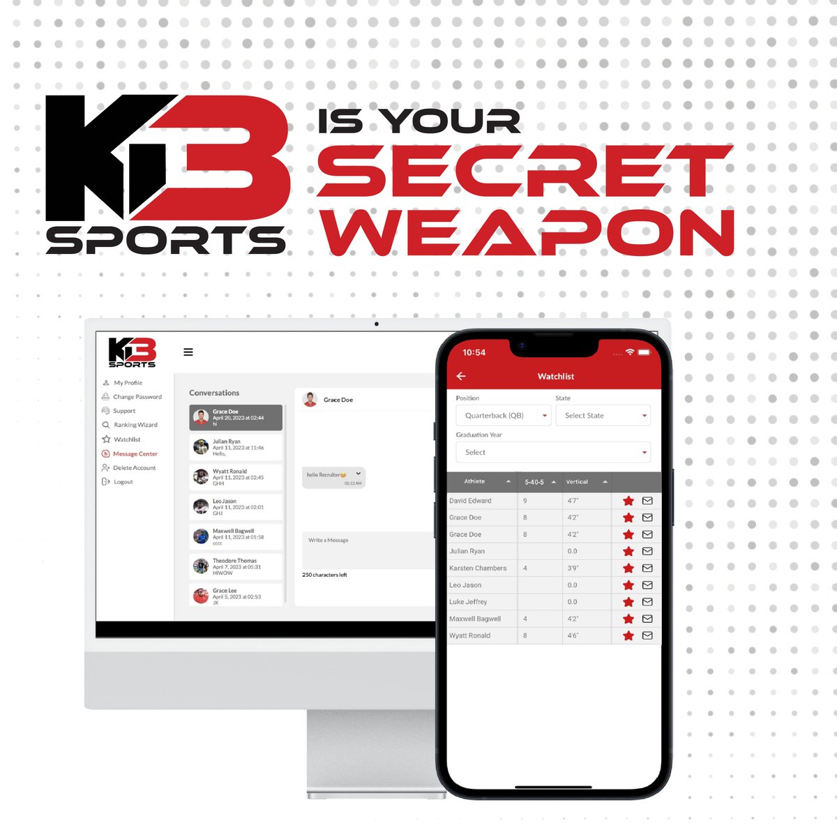 AreYouProven's tweet photo. KB3 Sports is your secret weapon for talent scouting. No more sifting through endless data – we've got you covered. #KB3Sports #GetRanked @THSCAcoaches @ghfcahouston @WeAreAFCA https://t.co/MdFGAMTOhz