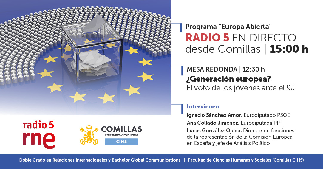 📻 ¡Radio 5 en directo desde @Comillas_FacCHS! Hoy a las 15:00 horas se emitirá el programa 'Europa abierta' que hablará sobre elecciones europeas y la importancia de que voten y se impliquen los más jóvenes eventos.comillas.edu/115468/detail/…