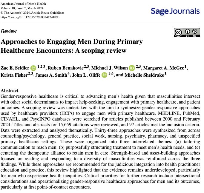 🚨 New Publication Alert 🚨 Over 5 years ago, we sought to understand how to engage men in #mentalhealth care. Now, we are broadening our horizons at @MovemberAUS to review evidence-based tips for working with men across all of primary health. Take a read! journals.sagepub.com/doi/epub/10.11…