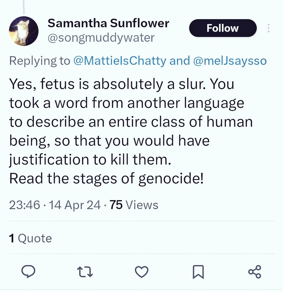 The latest gem in anti-abortion 'science' is brought to us all by Samantha, and it's to claim that fetus is a derogatory slur, not a medical term. 😏 #prochoice #antichoice