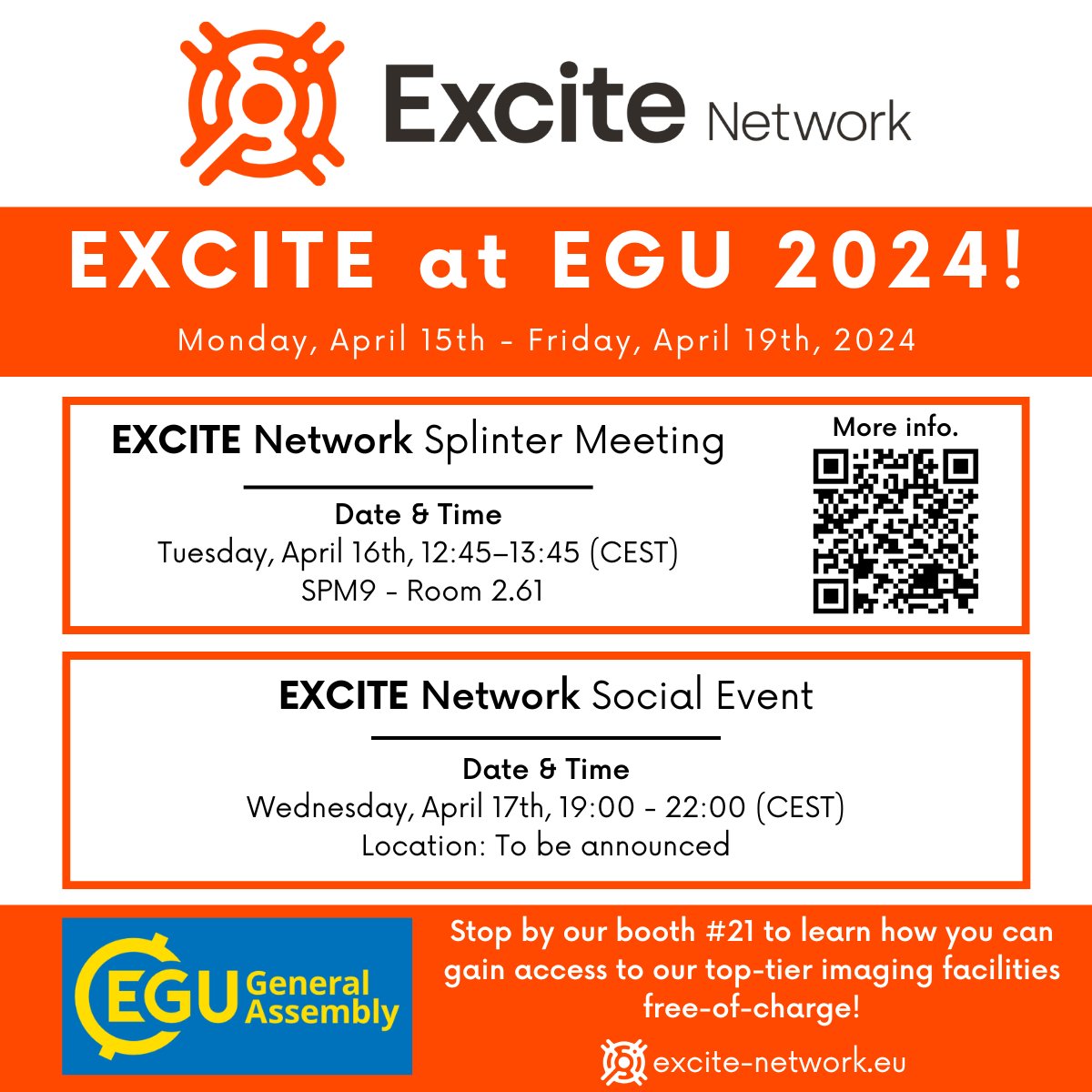 📣 Are you an Earth or Environmental Science researcher attending #EGU24?👋 Stop by booth #21 to say hello & learn how EXCITE can help you reach your research goals through free-of-charge access to world-class imaging facilities across the globe!🔬@EuroGeosciences @HorizonEU