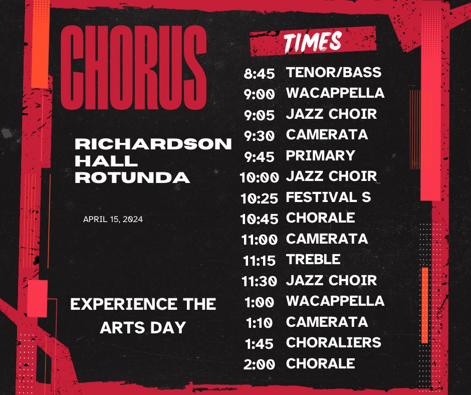 Chorus will perform in the Richardson Hall Rotunda tomorrow 🎶