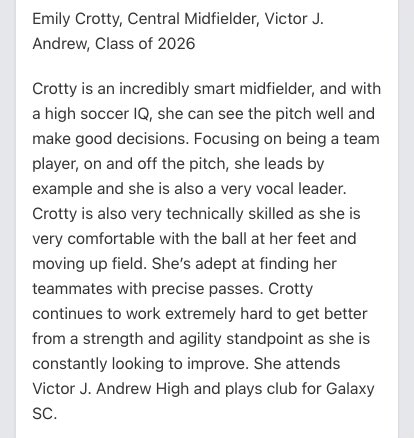 emilycrotty26's tweet photo. Big thank you to @mattsmithsoccer and @PrepSoccer for the recognition!!!

@ImCollegeSoccer @ImYouthSoccer @Andrew_Soccer @TheSoccerWire @TopDrawerSoccer @GalaxySCIL https://t.co/8t5uYbY5M7