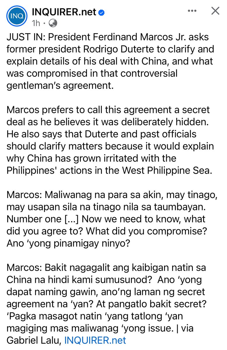 Post and repost ntin eto hanggang malaman ntin secret agreement ni Du30 sa Tsina.