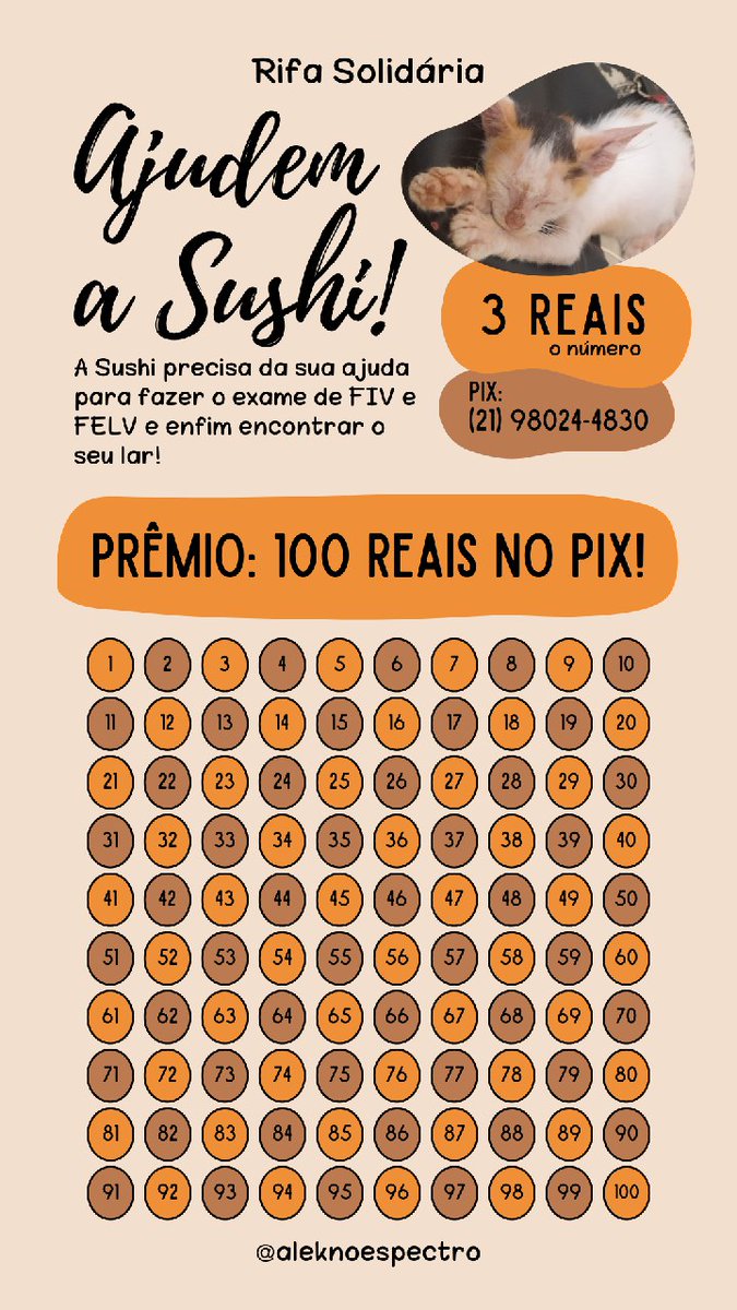 aleknoespectro's tweet photo. Rifa Ajudem a Sushi!

Eu resgatei essa gatinha e preciso testá-la para FIV e FELV então estou fazendo essa rifa

Cada número é só 3 reais e você pode ganhar um Pix de 100!

Por favor ajudem! RT 🔄 https://t.co/yeDsfiBnXU