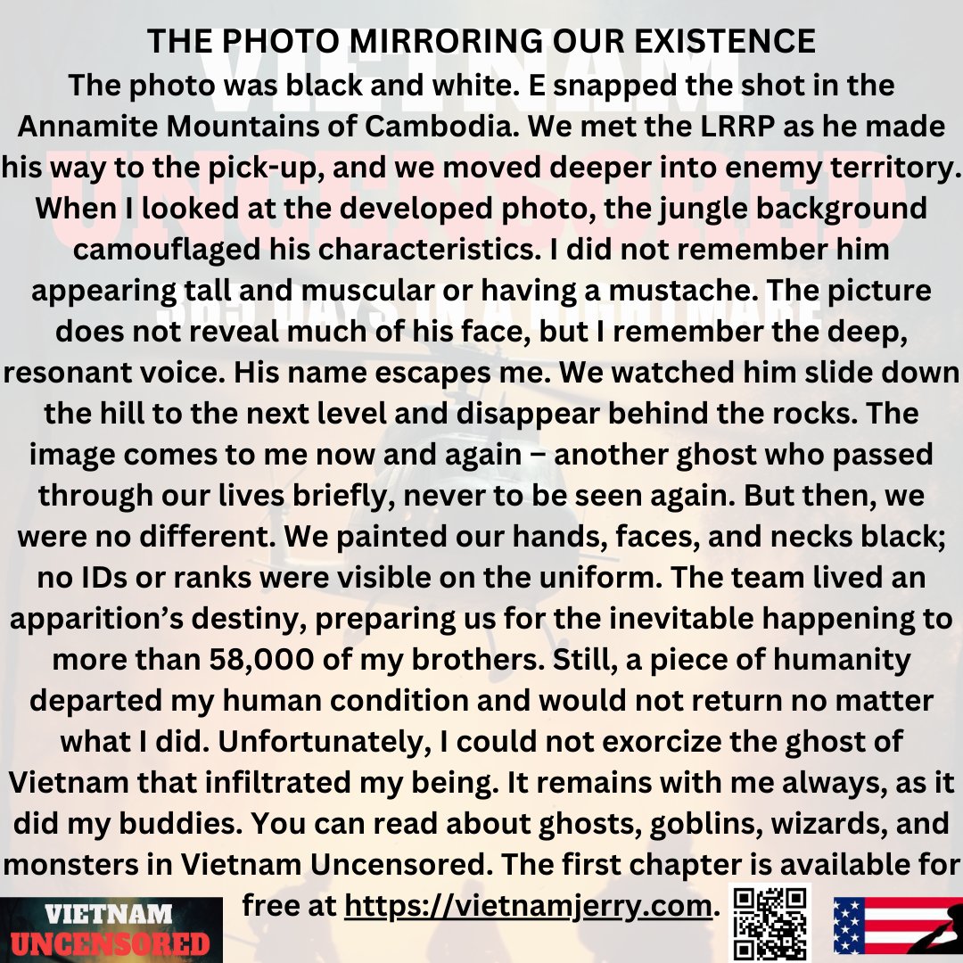 HE PHOTO MIRRORING OUR EXISTENCE
Thoughts taken from Vietnam Uncensored
vietnamjerry.com
The stranger was no more than a ghost of who we were.
#vietnamwar #vietnamveterans #mustreadbooks #readingcommunity #history
