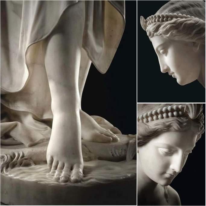 Skilled artists can make marble look like veils, or even water!: 'Veiled Virgin' by Giovanni Strazza (1818-1875), St. John's, Newfoundland and 'Water Nymph' by Giovanni Battista Lombardi, 1864, Sotheby's