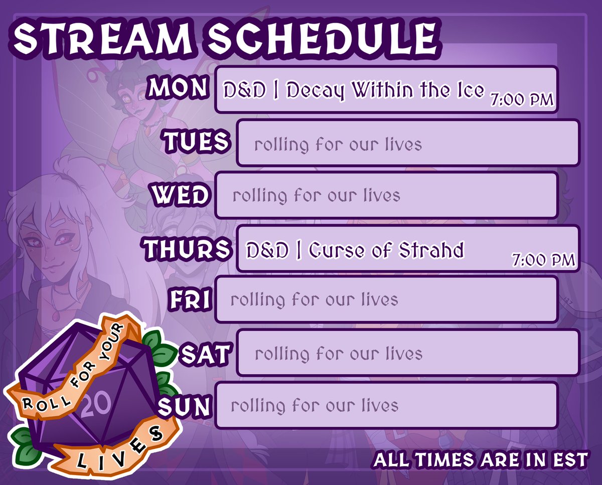 Schedule for the coming week! ✨⚔️