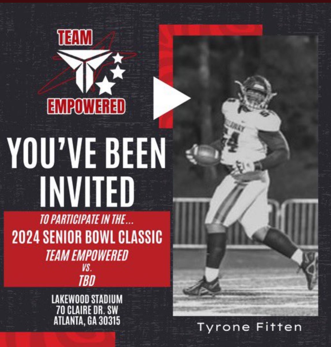 AGTG🛐 Blessed to be invited to the 2024 Senior Bowl Classic as a sophomore ! #TeamEmpowered @CoachJBrawner @TrustGodProcess @AlonzoDamon2 @clwood23 @SleeperMedia @LichonTerrell @JHolmes20___ @Tigner_T