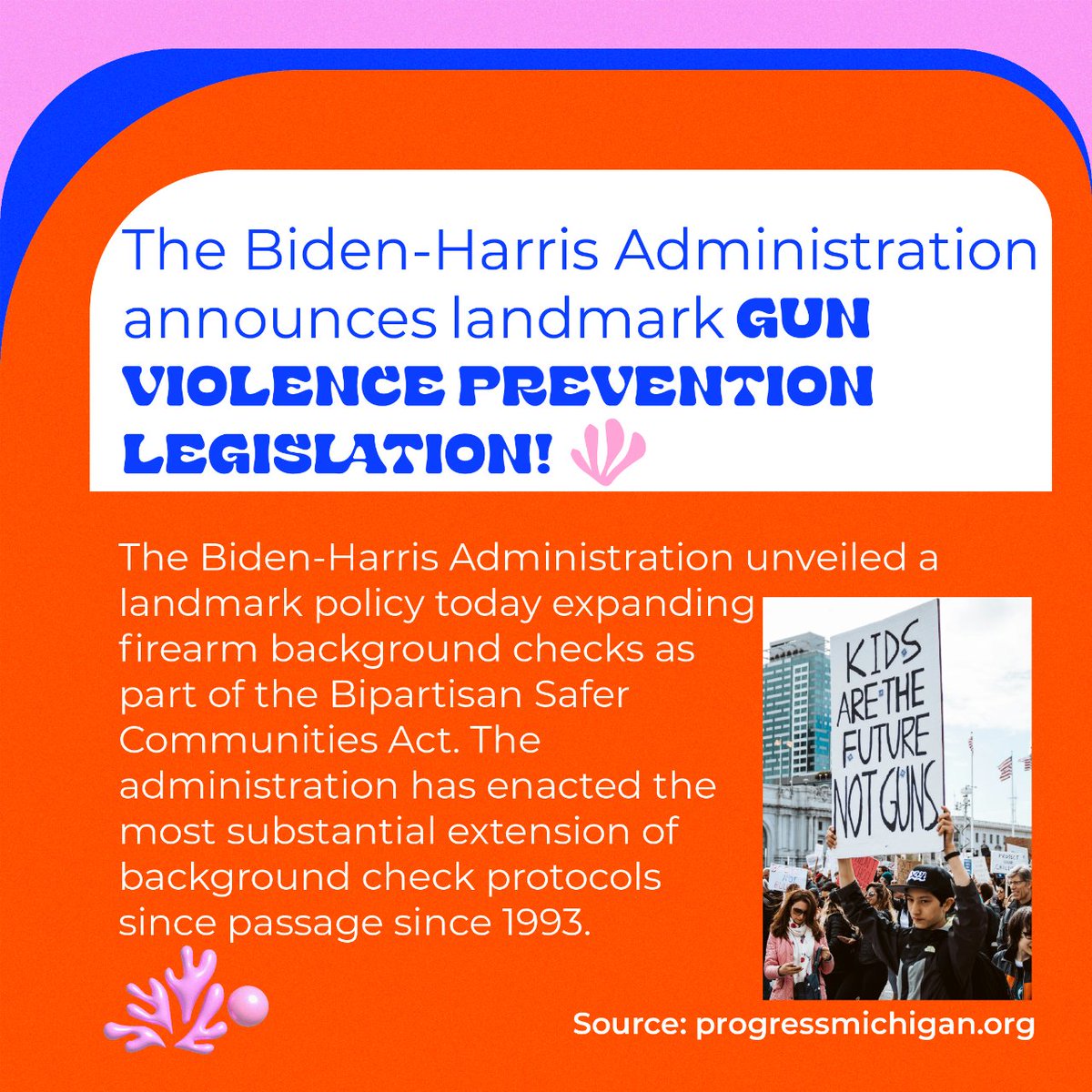 MImegaphone's tweet image. More good news: the Biden administration moved yesterday to close loopholes in the background check system—a step toward safer communities!

#gunviolenceprevention #gunsafety #universalbackgroundchecks #progressive #uspolitics