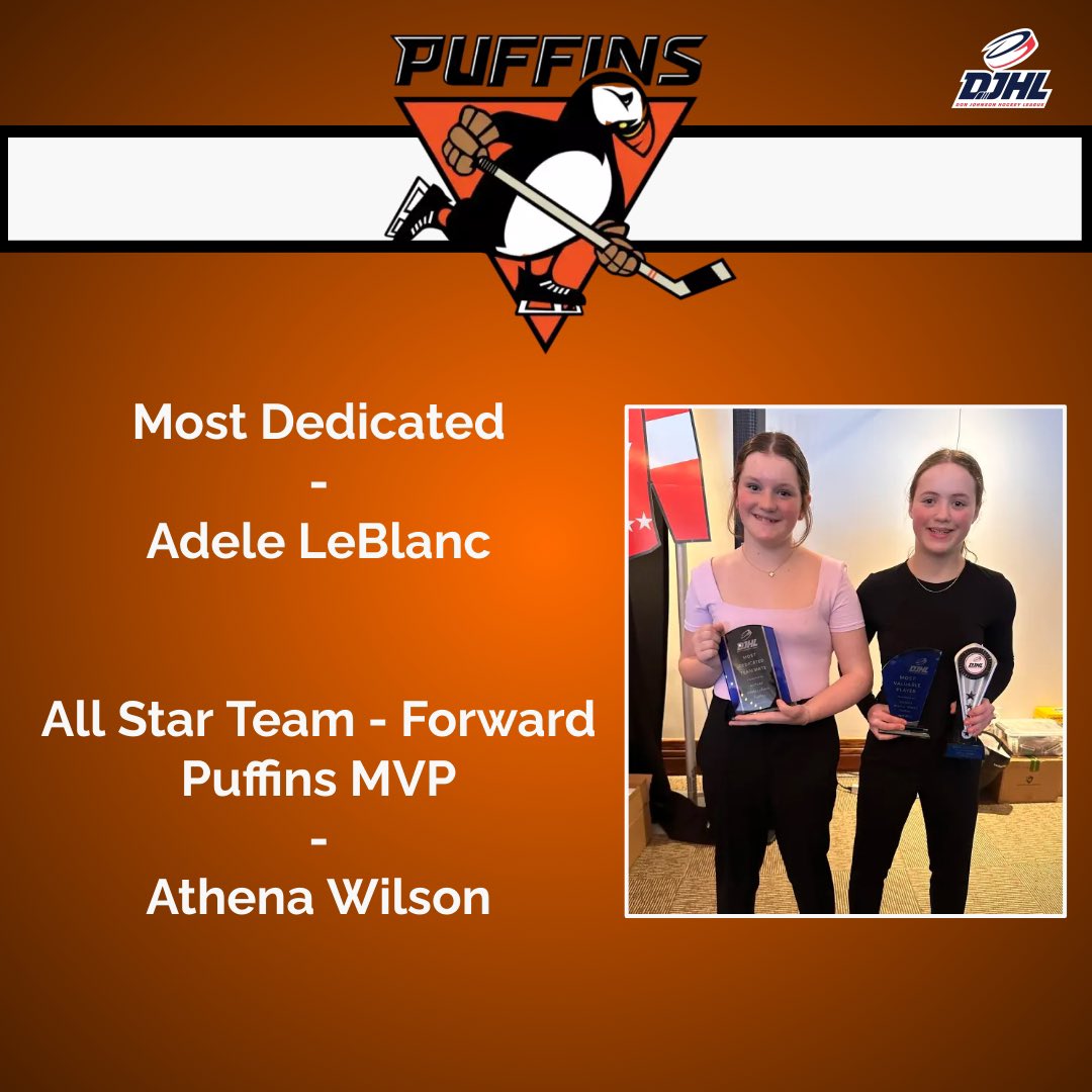 Congratulations to our 2023/24 U13AA Female DJHL Award Winners, Adele and Athena. <a href="/DJHLnews/">@djhlnews</a> 🧡🎉🏒