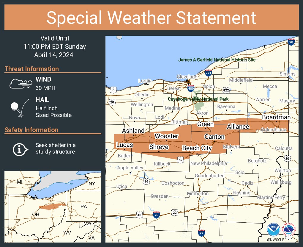 A special weather statement has been issued for Canton OH, Mansfield OH and  Boardman OH until 11:00 PM EDT