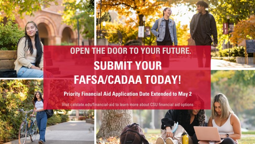 The priority deadline for California #FinancialAid programs has been extended from April 2 to May 2, 2024! We encourage you to submit your #FAFSA or #CADAA as soon as possible. Need help submitting? Attend a Cash for College Workshop: cash4college.csac.ca.gov