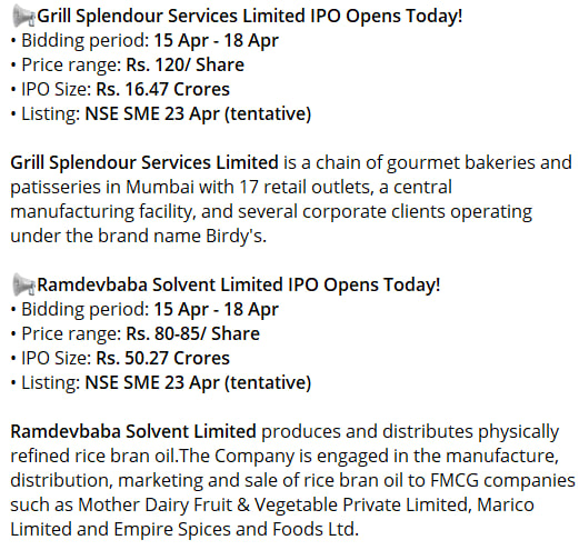 #IPO Open to Apply: Grill Splendour Services Limited, Ramdevbaba Solvent Limited

#ThinkSabioIndia #GrillSplendour #RamdevbabaSolvent #IPO #StockMarketIndia #Investing #IndianStockMarketLive #StockMarketNews #StockMarketEducation #IndianStockMarket #StockMarketInvestments