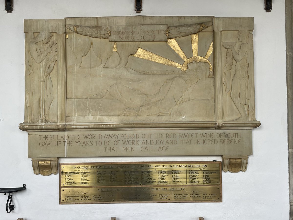 #gravedigging in Aldeburgh: the superb war memorial relief in church by Gilbert Bayes. Said to depict Capt Henry Garrett +1915 at Gallipoli. Relief of ‘The Dying Soldier’ shown at 1917 Royal Academy.