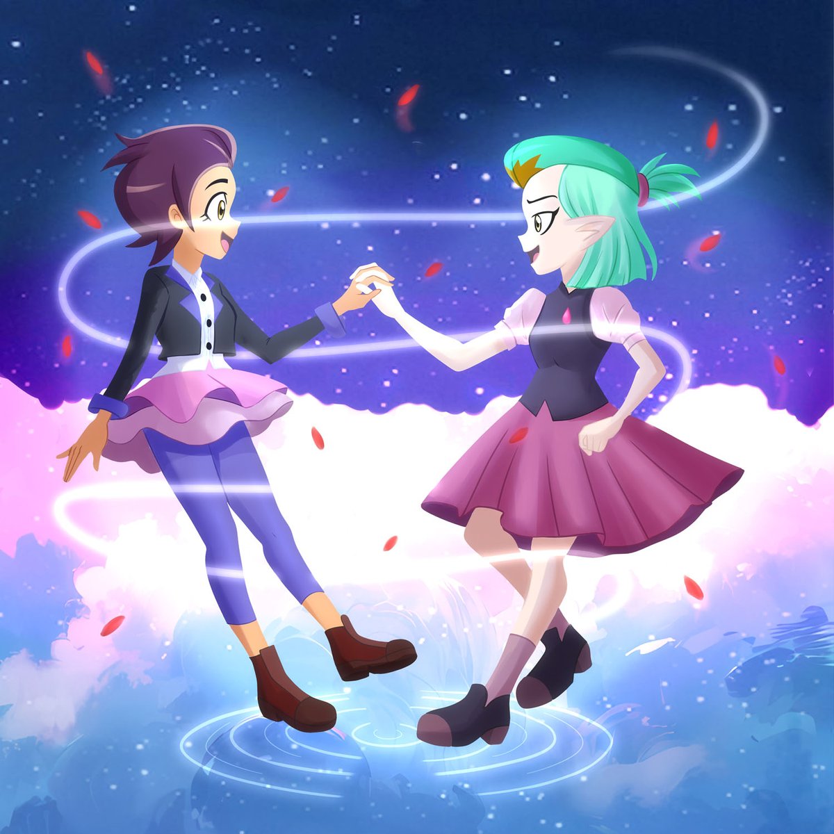 Darksiderart's tweet photo. What a wonderful night! Without a doubt Luz and Amity shine magically as they dance in the moonlight!
😁​👏​🙌​✨​

#TheOwlHousefanart 
#LuzNoceda 
#AmityBlight 
#ilustration 
#wallpaper https://t.co/hz6i041Igh