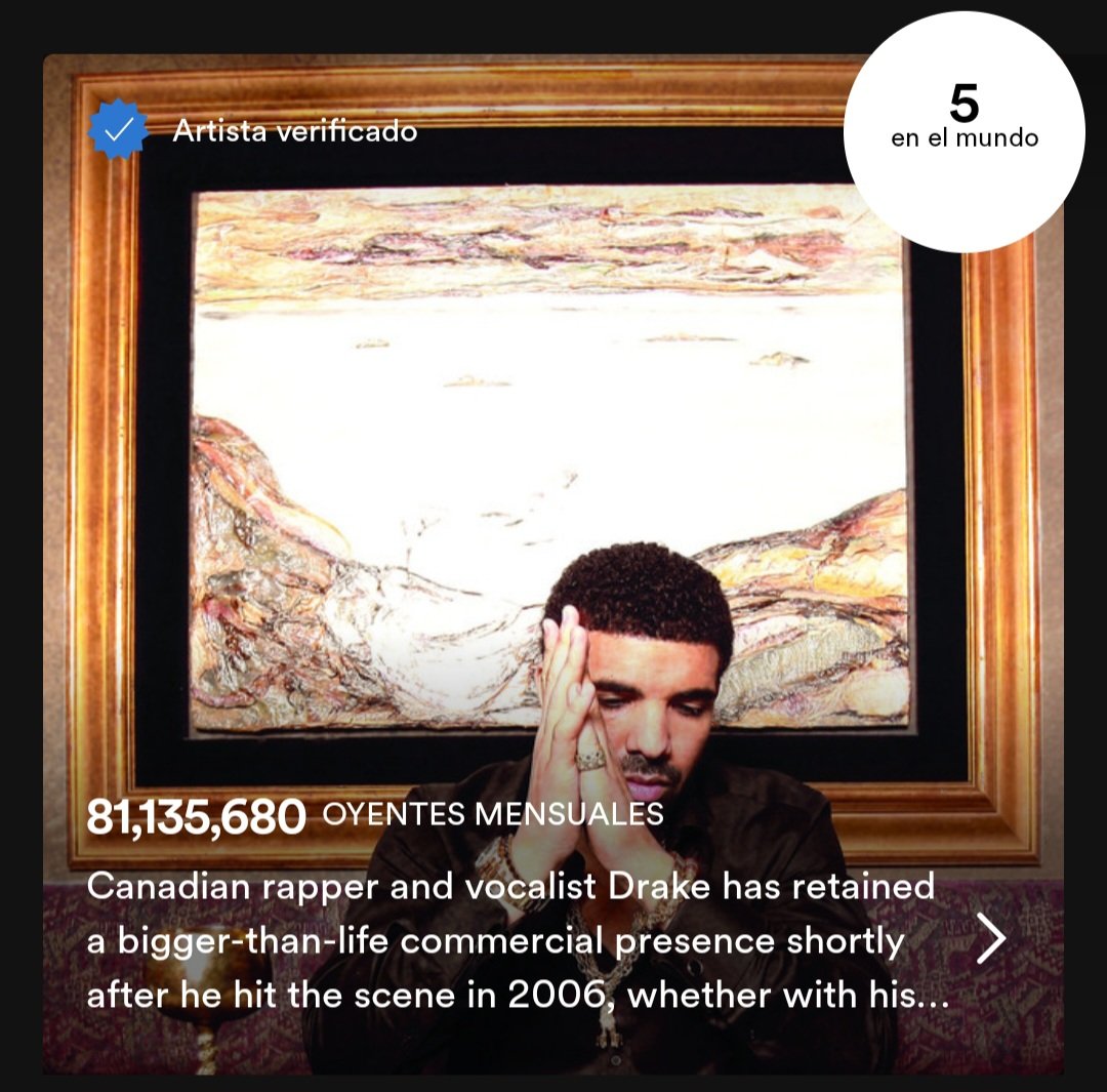 Alma_Entera's tweet photo. @larryfish_r @tervisscoot It takes how many albums + singles in 2-3 years for Drake to just reach the top 5 worldwide? The Weeknd can hold the no. 1 spot w/o releasing a main album, if you want to talk about "big artists".

Drake is big, billboard recognizes this, but bigger than Abel rn is just...eeh no. https://t.co/itiLuYT7ub